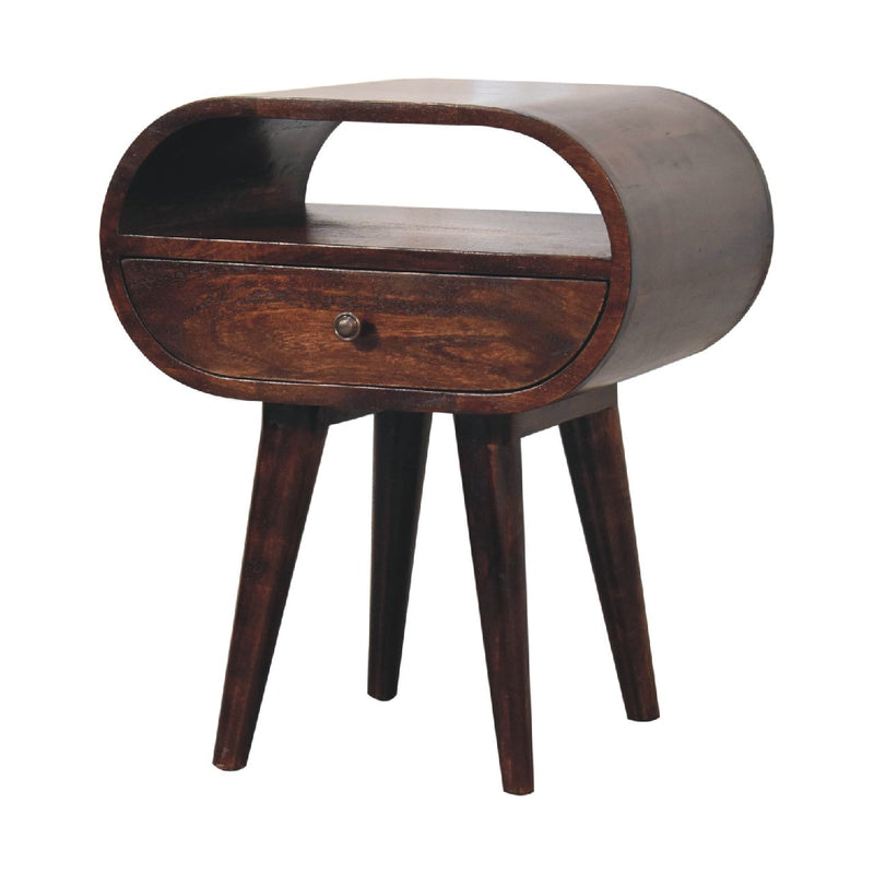 Light Walnut Circular nightstand with Open Slot Artisan