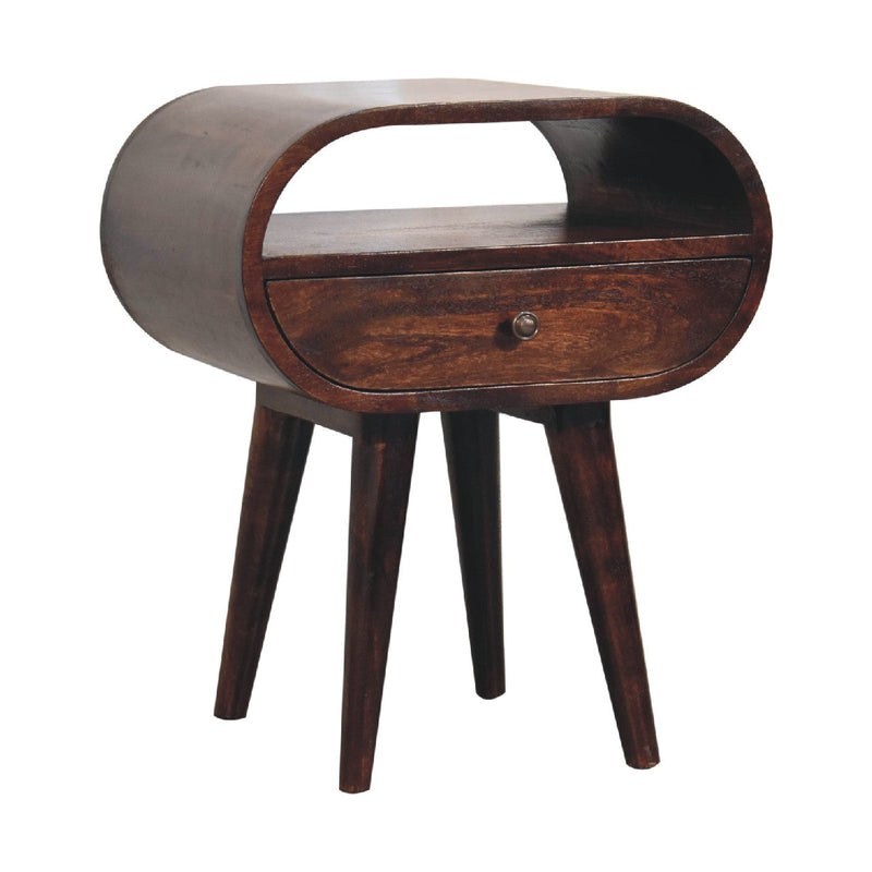 Light Walnut Circular nightstand with Open Slot Artisan