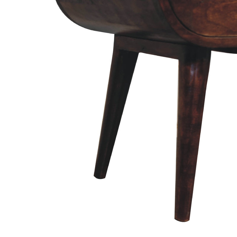 Light Walnut Circular nightstand with Open Slot Artisan