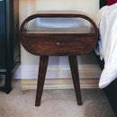 Light Walnut Circular nightstand with Open Slot Artisan