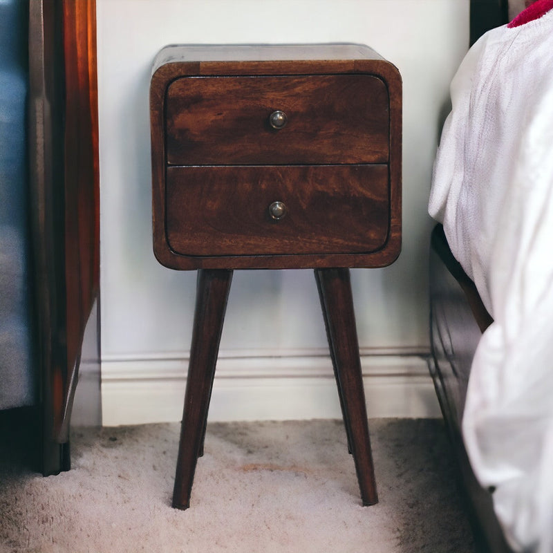 Mini Light Walnut Curved nightstand Artisan