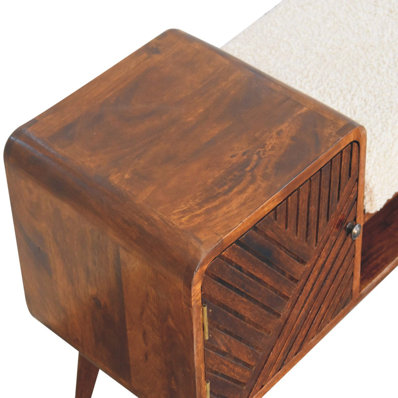 Boucle Carved Chestnut Telephone Table Bench Artisan