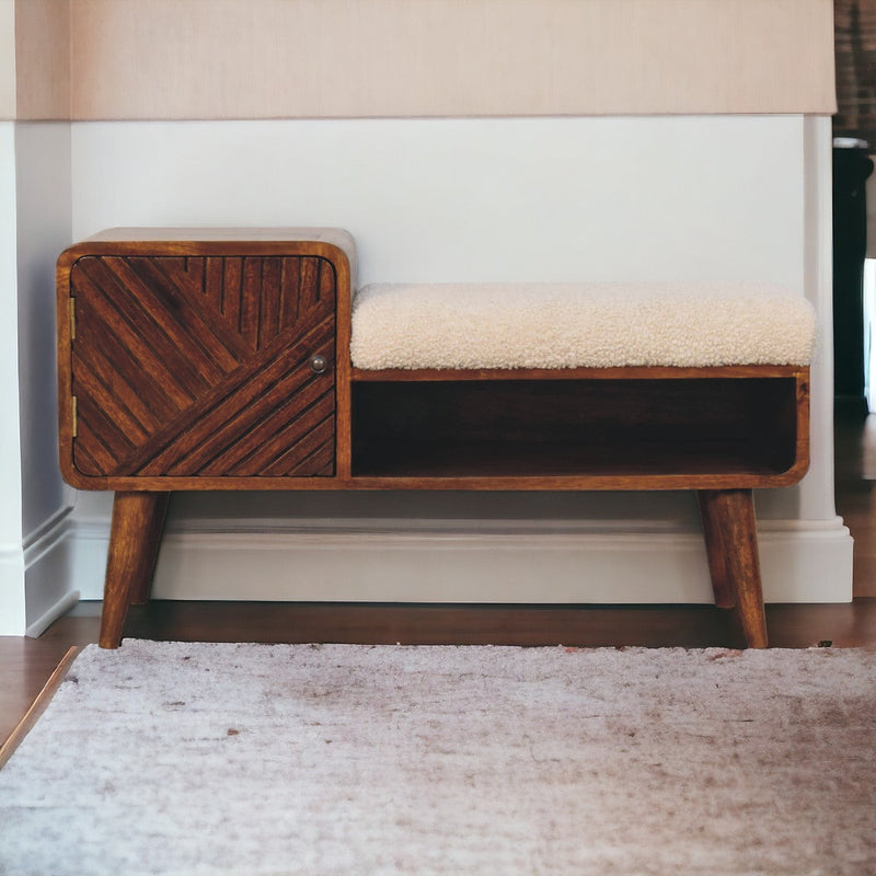 Boucle Carved Chestnut Telephone Table Bench Artisan