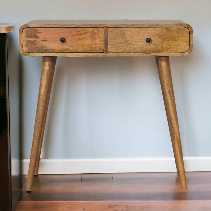 Oak-ish Curved Hallway Table w/2-Drawers Artisan