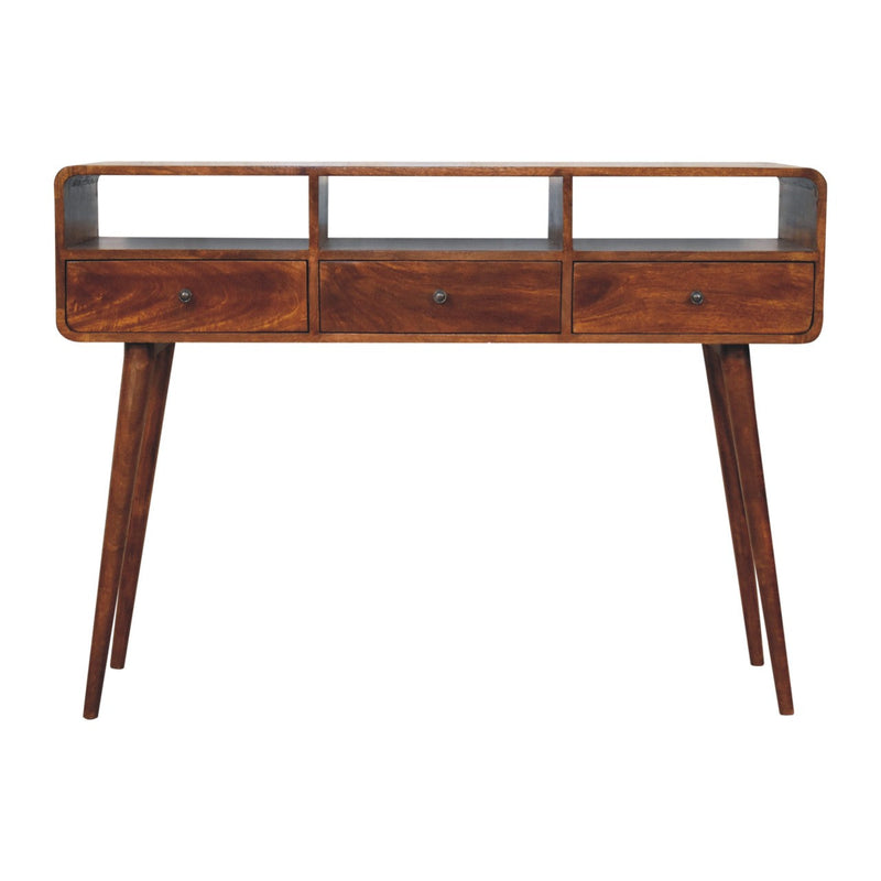 Triple Curved Chestnut Console Table Artisan