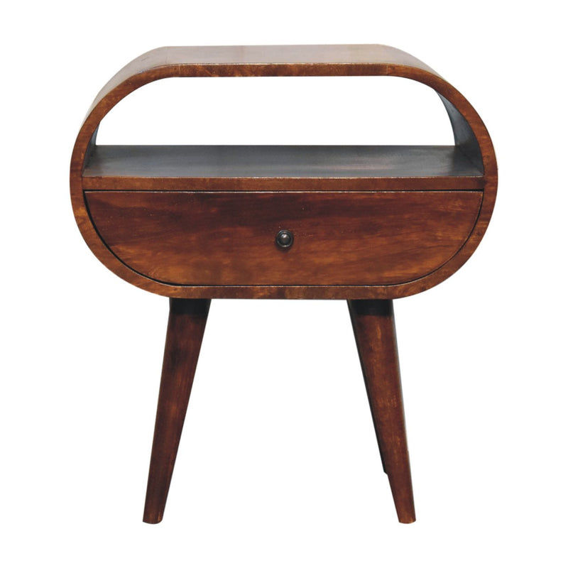 Large Chestnut Circular Open Bedside Nightstand Artisan