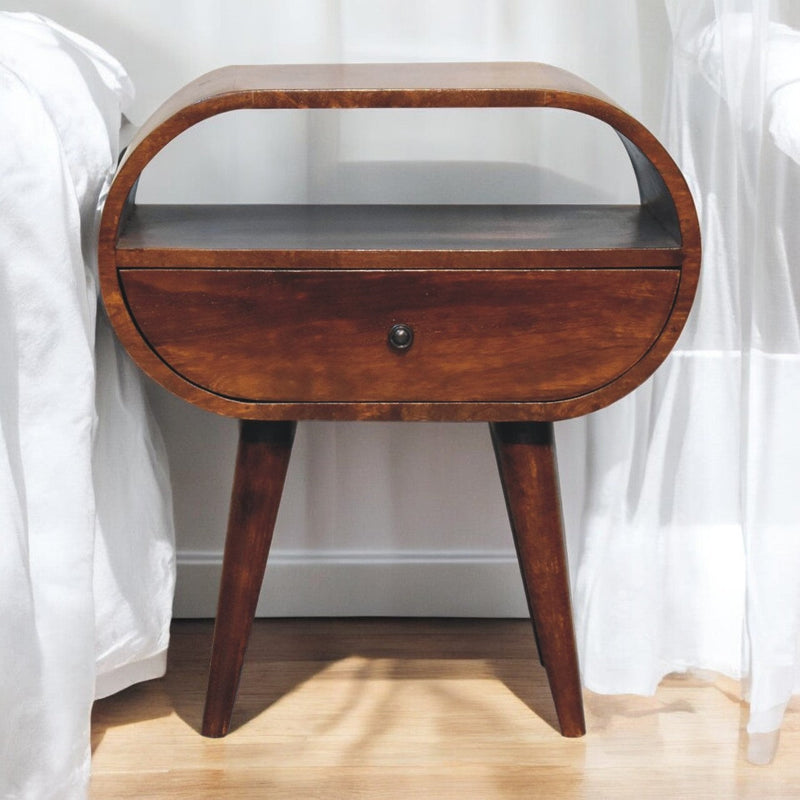 Large Chestnut Circular Open Bedside Nightstand Artisan