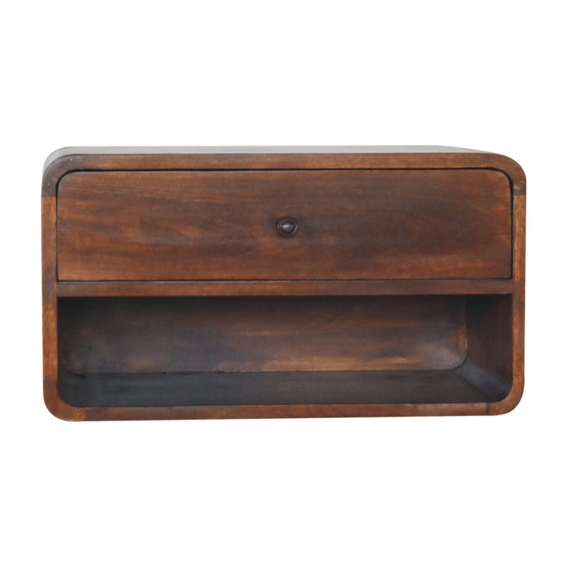 Large Chestnut Curve Floating Bedside Nightstand Artisan