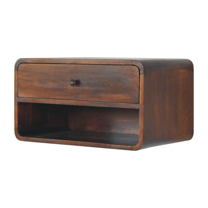 Large Chestnut Curve Floating Bedside Nightstand Artisan