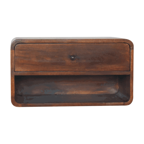 Large Chestnut Curve Floating Bedside Nightstand Artisan