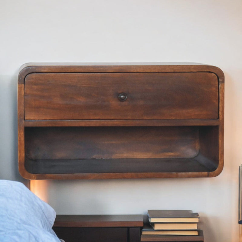 Large Chestnut Curve Floating Bedside Nightstand Artisan