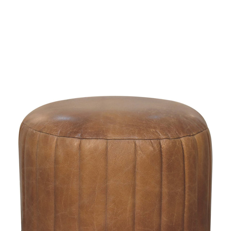 Buffalo Leather Boucle Footstool Artisan
