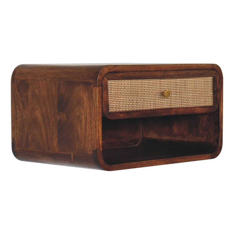 Chestnut Wall Mounted Open Woven Bedside Nightstand Artisan