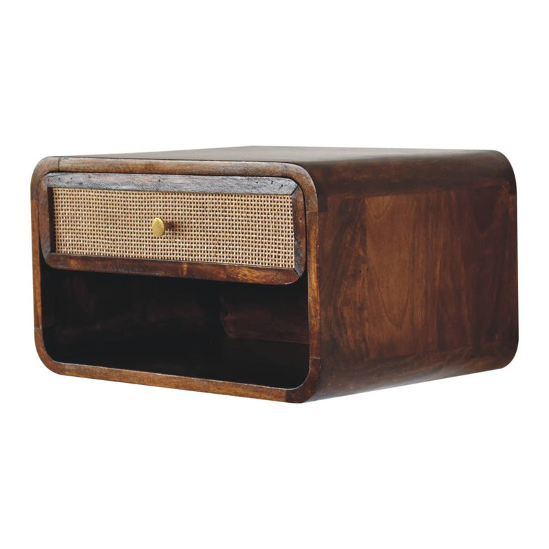 Chestnut Wall Mounted Open Woven Bedside Nightstand Artisan