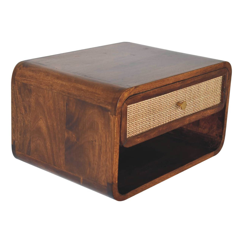 Chestnut Wall Mounted Open Woven Bedside Nightstand Artisan