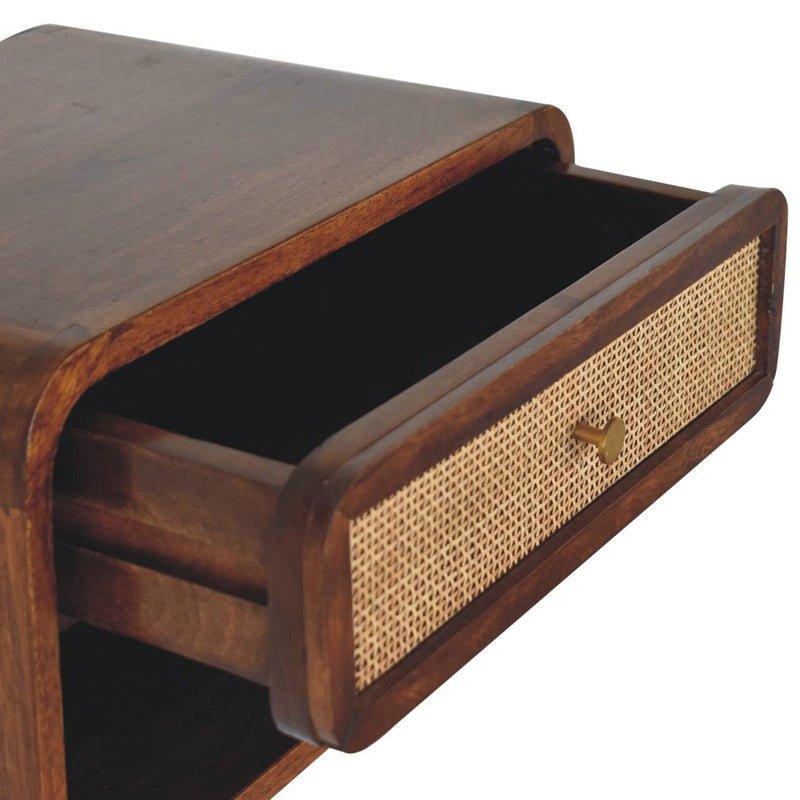Chestnut Wall Mounted Open Woven Bedside Nightstand Artisan