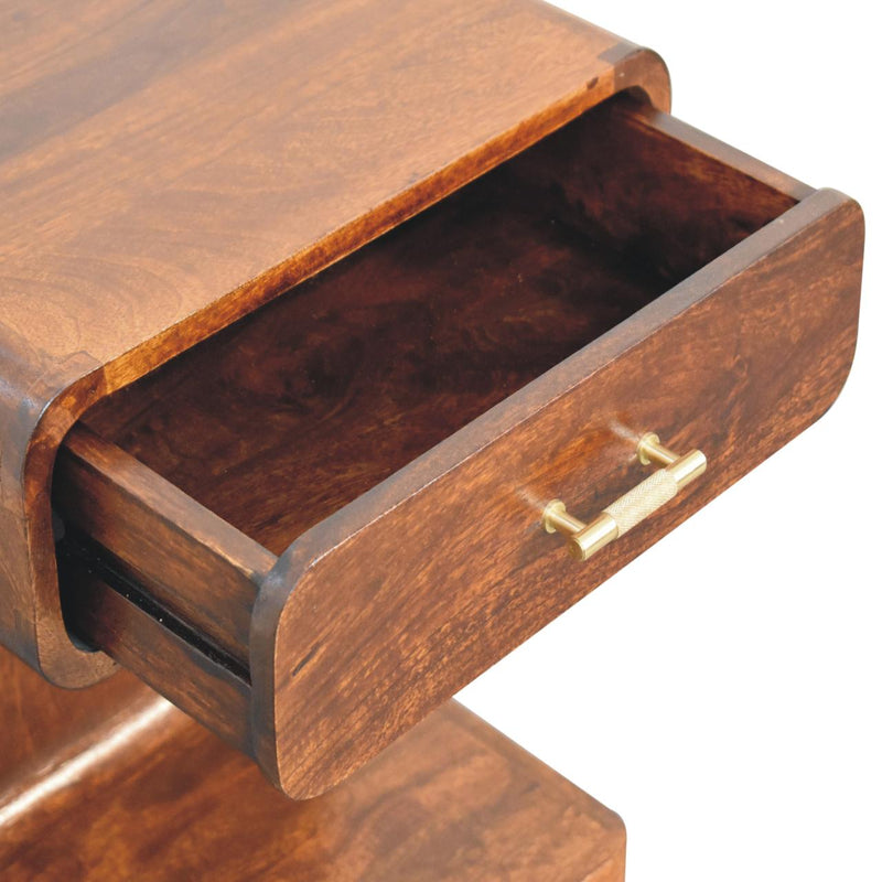 Chestnut T-Bar Rounded Bedside Nightstand Artisan