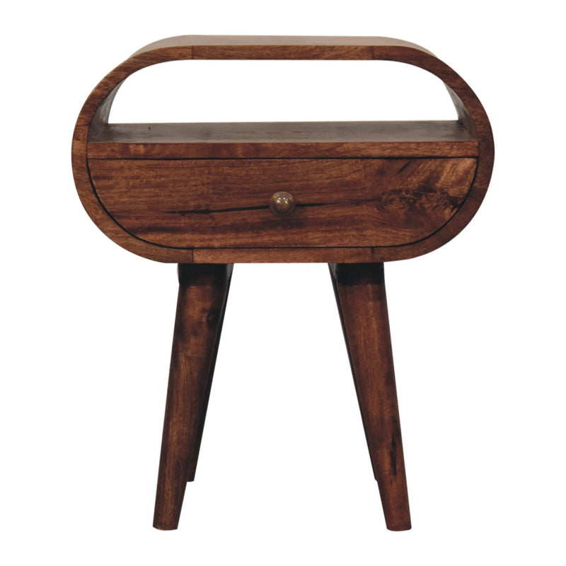 Honey Caramel Circular Bedside Nightstand with Open Slot Artisan