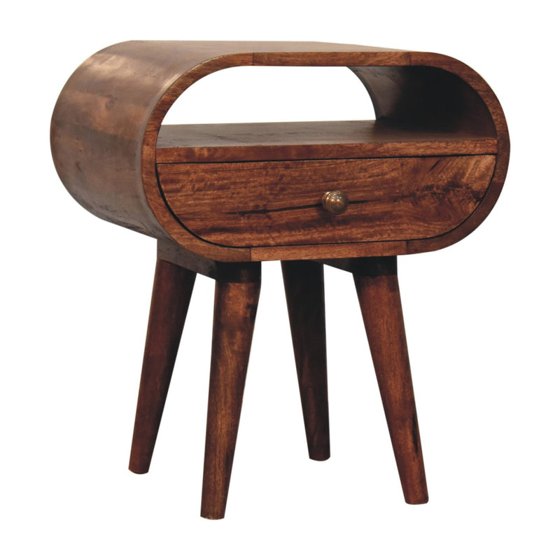 Honey Caramel Circular Bedside Nightstand with Open Slot Artisan