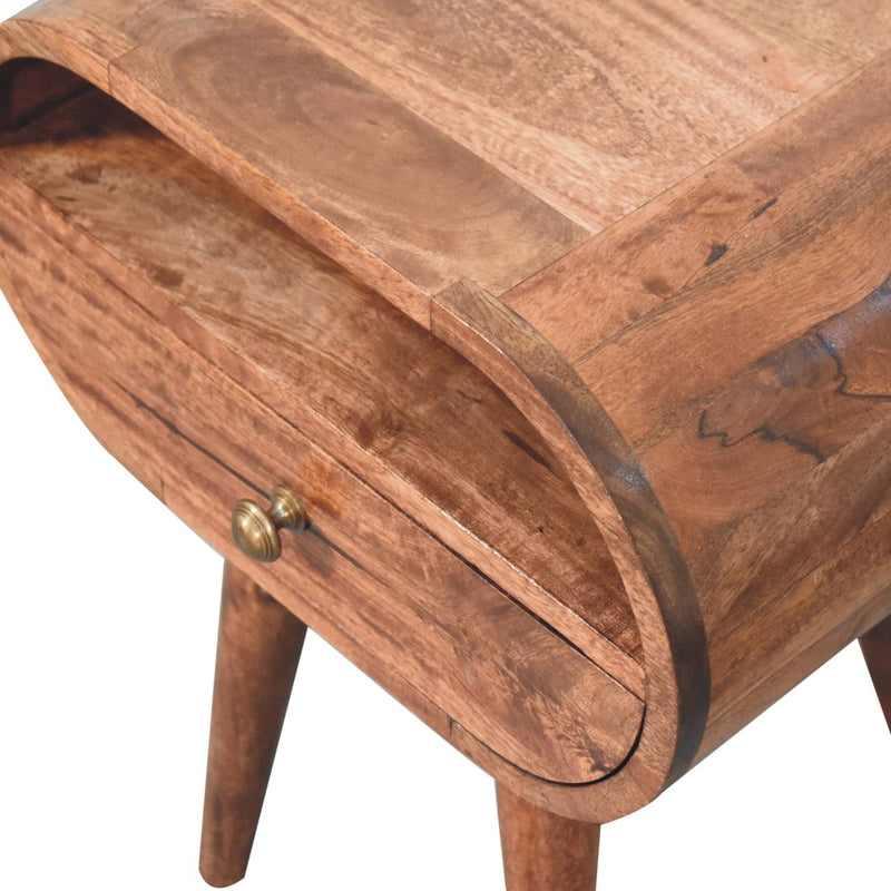 Honey Caramel Circular Bedside Nightstand with Open Slot Artisan