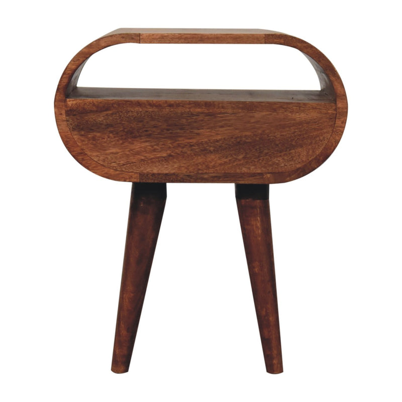 Honey Caramel Circular Bedside Nightstand with Open Slot Artisan