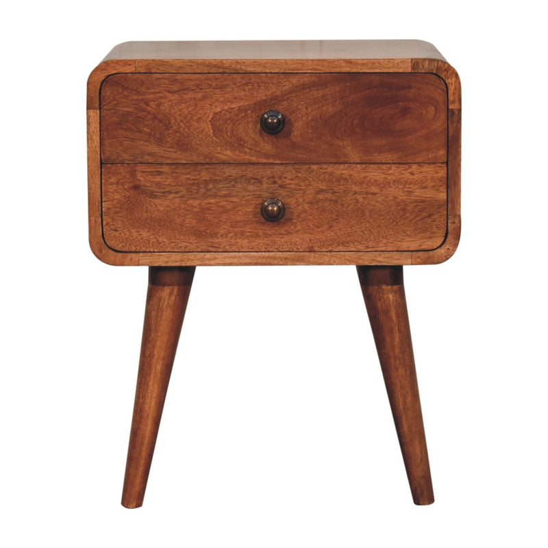 Curved Honey Caramel Bedside Nightstand Artisan