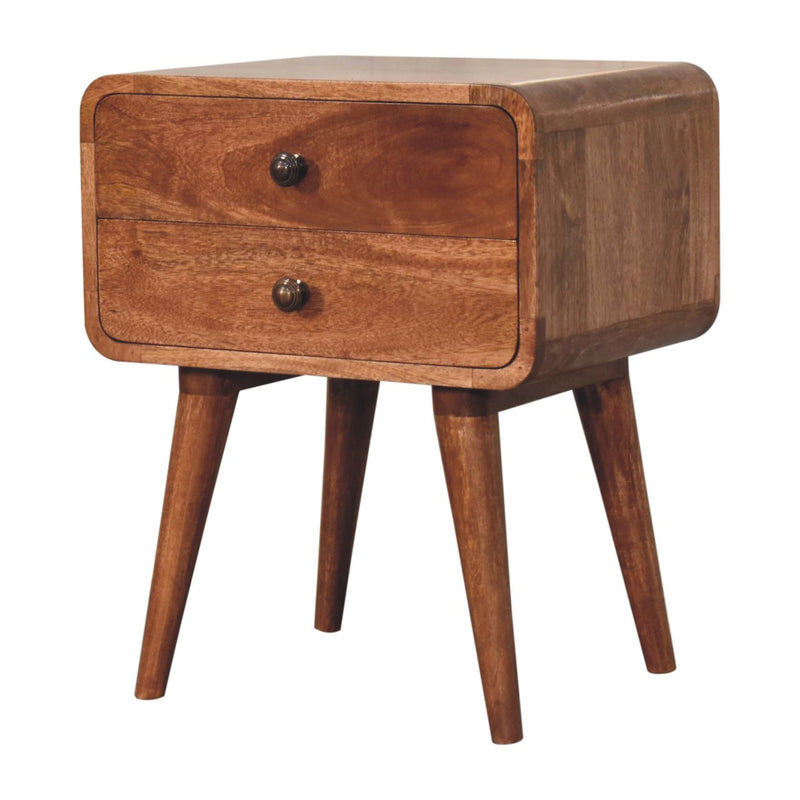Curved Honey Caramel Bedside Nightstand Artisan