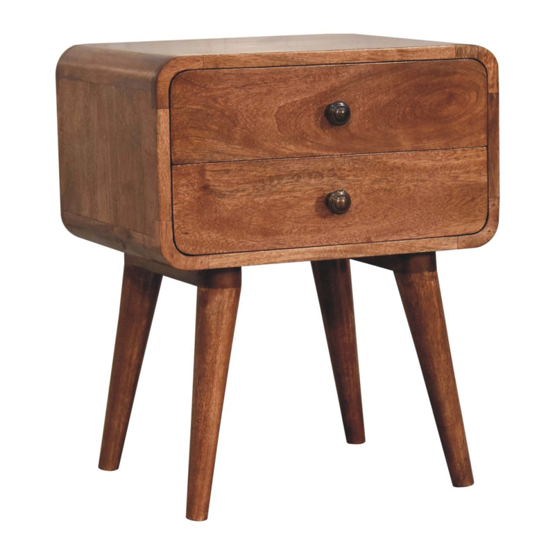 Curved Honey Caramel Bedside Nightstand Artisan