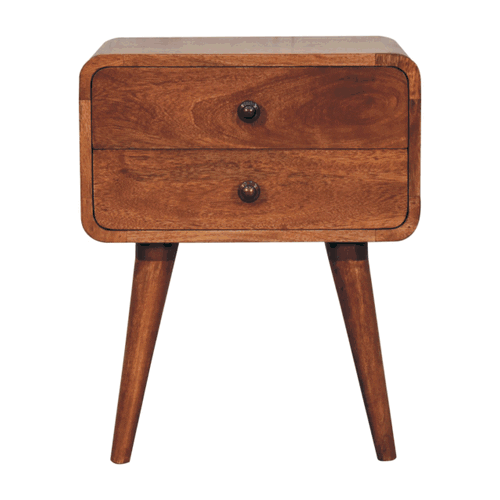 Curved Honey Caramel Bedside Nightstand Artisan