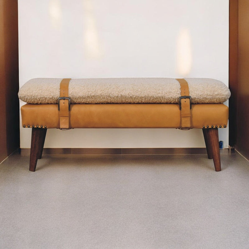 Boucle x Tan Leather Bench Artisan