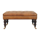 California Walnut Buffalo Brown Leather Ottoman with Castor Legs Artisan