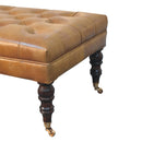 California Walnut Buffalo Brown Leather Ottoman with Castor Legs Artisan