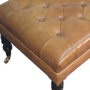 California Walnut Buffalo Brown Leather Ottoman with Castor Legs Artisan