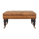 California Walnut Buffalo Brown Leather Ottoman with Castor Legs Artisan