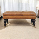 California Walnut Buffalo Brown Leather Ottoman with Castor Legs Artisan