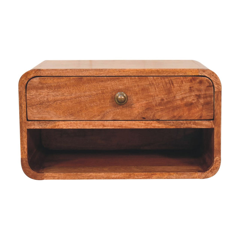 Curved Honey Caramel Wall Mounted Bedside with Open Slot