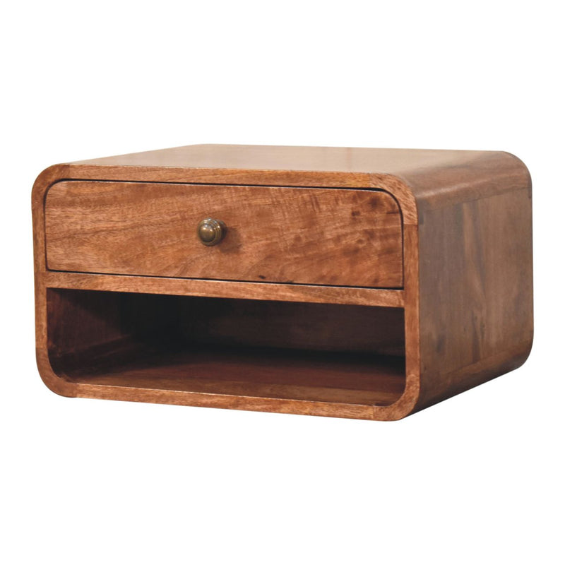 Curved Honey Caramel Wall Mounted Bedside with Open Slot