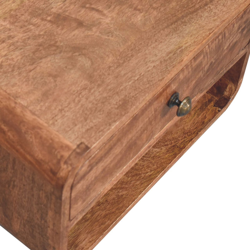 Curved Honey Caramel Wall Mounted Bedside with Open Slot