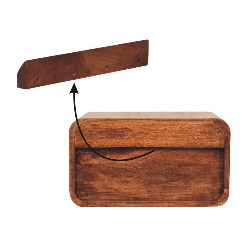 Curved Honey Caramel Wall Mounted Bedside with Open Slot