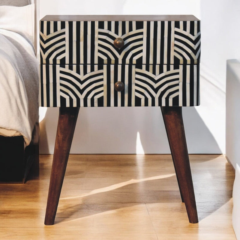 Honey Caramel Edessa Bone Inlay Bedside Nightstand Artisan