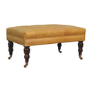Honey Caramel Buffalo Tan Leather Ottoman with Castor Legs Artisan