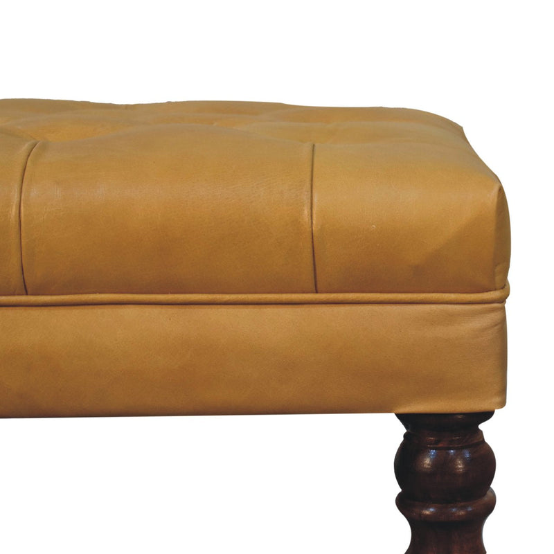 Honey Caramel Buffalo Tan Leather Ottoman with Castor Legs Artisan