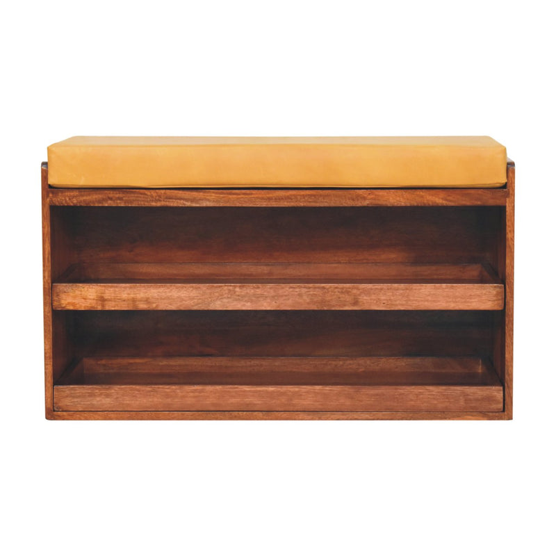Buffalo Hide Pull out Honey Caramel Shoe Storage Bench Artisan