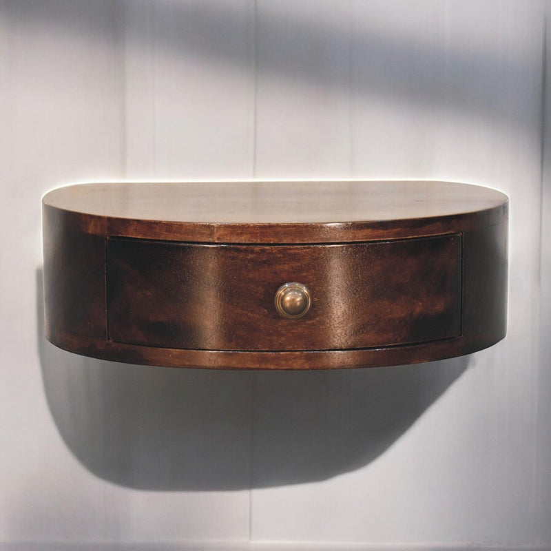 California Walnut Wall Mounted Rounded Bedside Nightstand Artisan