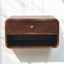 Curved California Walnut Wall Mounted Bedside Nightstand with Open Slot Artisan