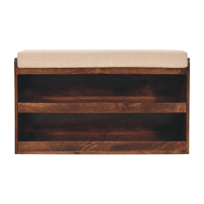 California Walnut & Mud Linen Pull out Shoe Bench Artisan