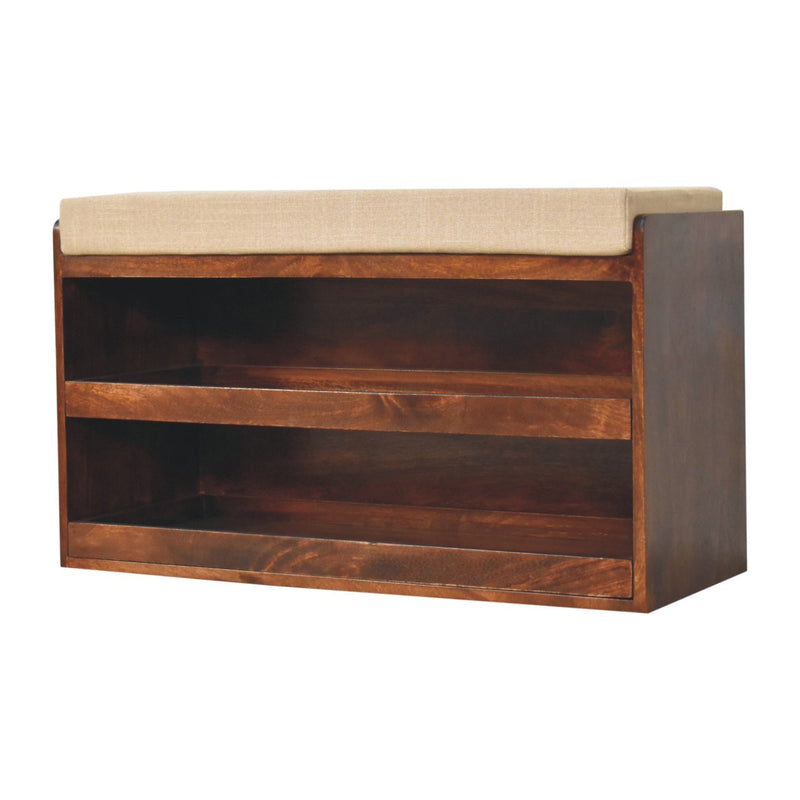 California Walnut & Mud Linen Pull out Shoe Bench Artisan