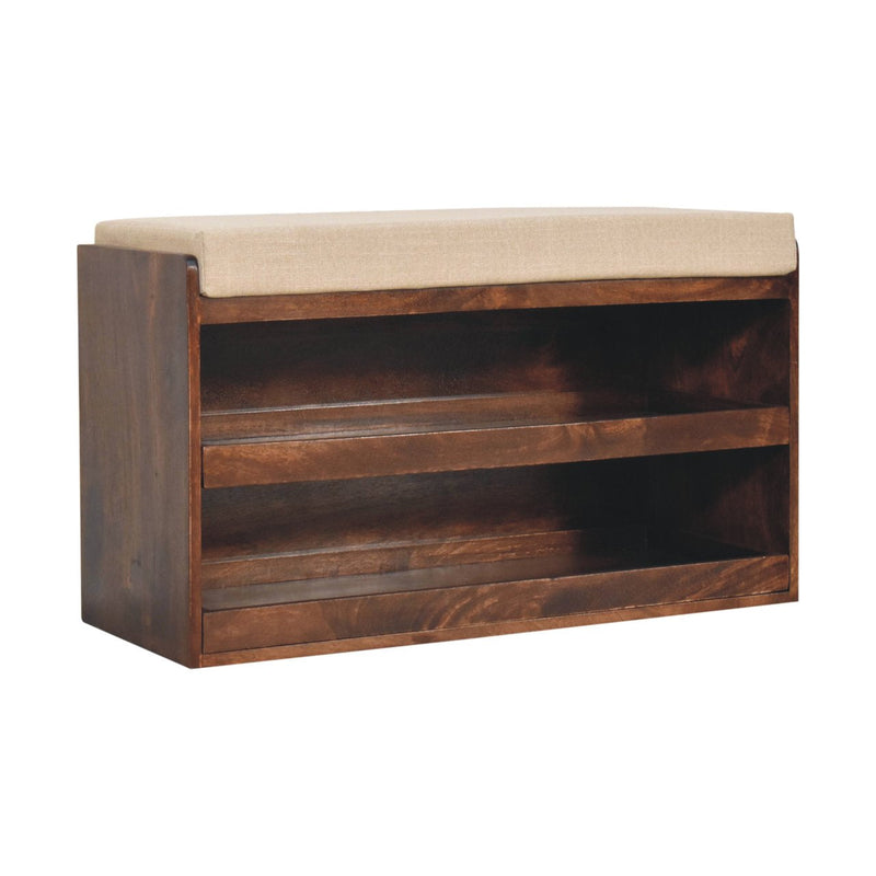 California Walnut & Mud Linen Pull out Shoe Bench Artisan