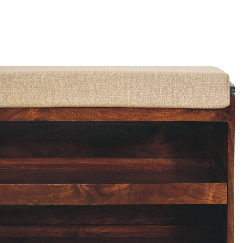 California Walnut & Mud Linen Pull out Shoe Bench Artisan