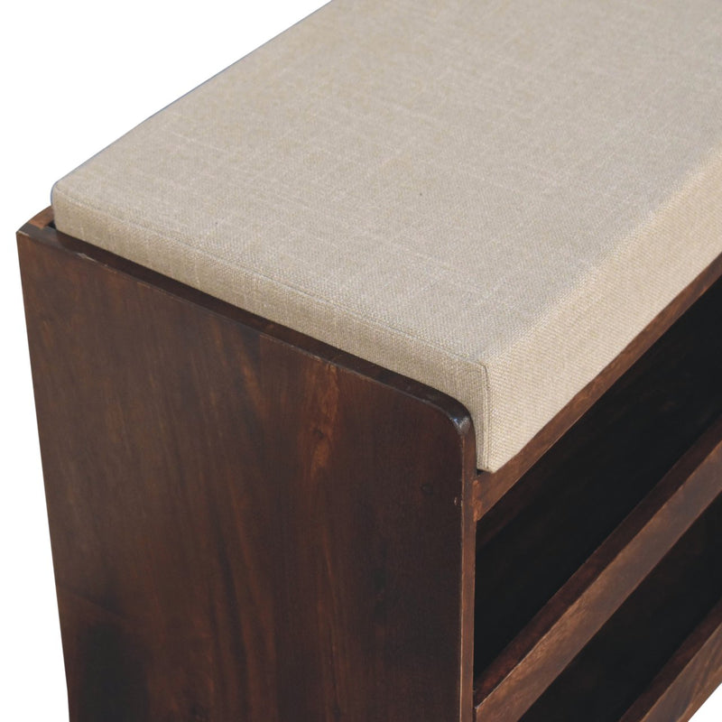 California Walnut & Mud Linen Pull out Shoe Bench Artisan